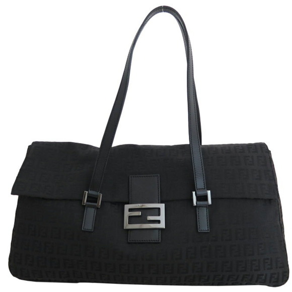 Fendi Handbags - FENDI Bag Zucchino Black x Silver Hardware Canvas Leather Shoulder Handbag Ladie